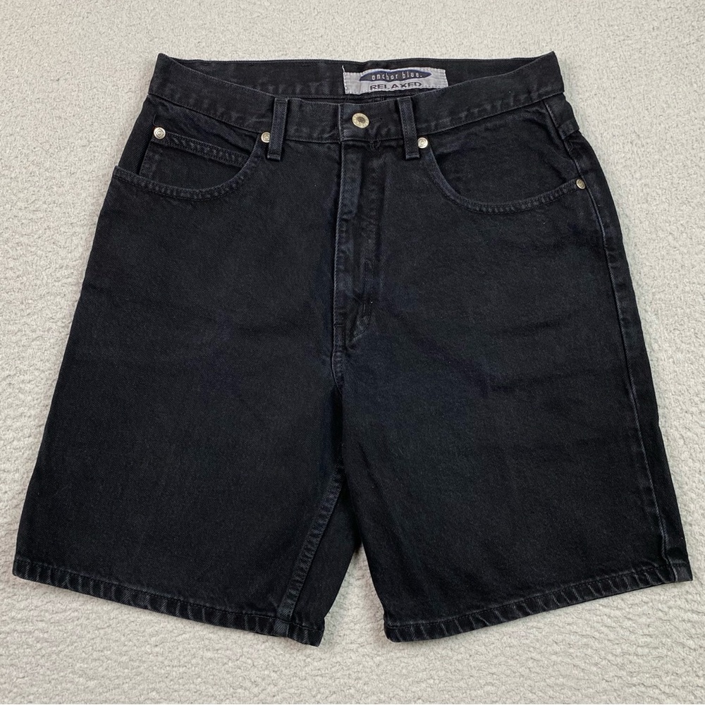 VTG Anchor Blue Jean Shorts Men's Size 32 Black Denim Y2K Jorts Relaxed Fit EUC